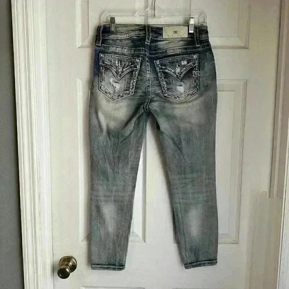 MISS ME Signature Denim Jeans Womens Size 27 Distressed Bling Blue Ankle Skinny - Picture 2 of 10